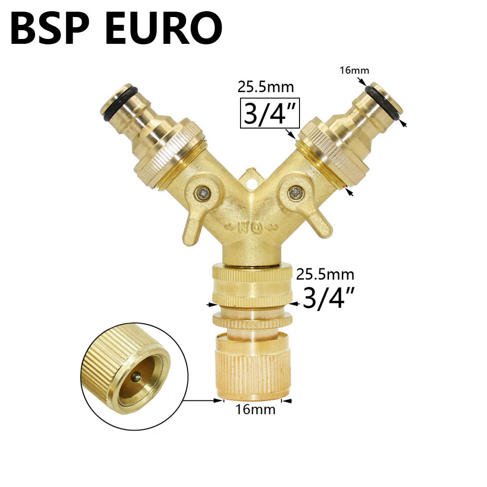 Brass 3/4" Thread Garden Tap Hose Water Splitter 2-Way Garden Irrigation Valve Y Type Watering Adjustable Switch Controller: black