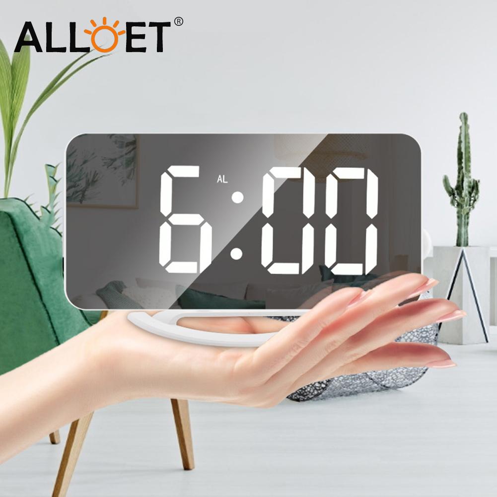 LED Screen Mirror Digital Display Wake Up Clock Desktop Automatic Photosensitive Multifunctional Electronic Alarm Clock Home