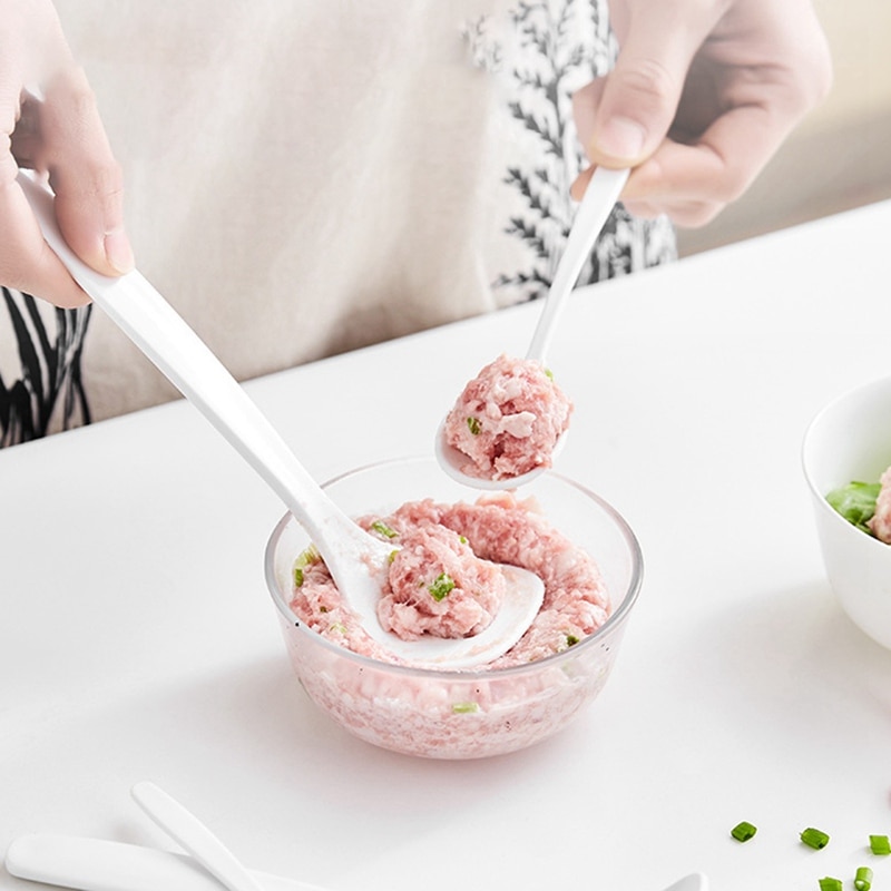 2 stk / sett ikke-pinne kjøttkaker maker skje rustfritt stål kjøttkule maskin form med suppe til diy fiskebiff kjøttboller kjøkkenverktøy