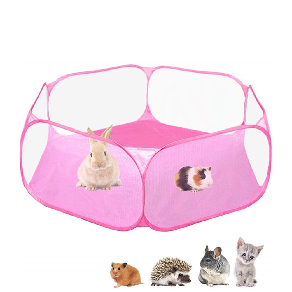 Bärbar husdjursbur tält lekhage andas djur hamster valp katt kanin hopfällbar lekplats staket: Rosa