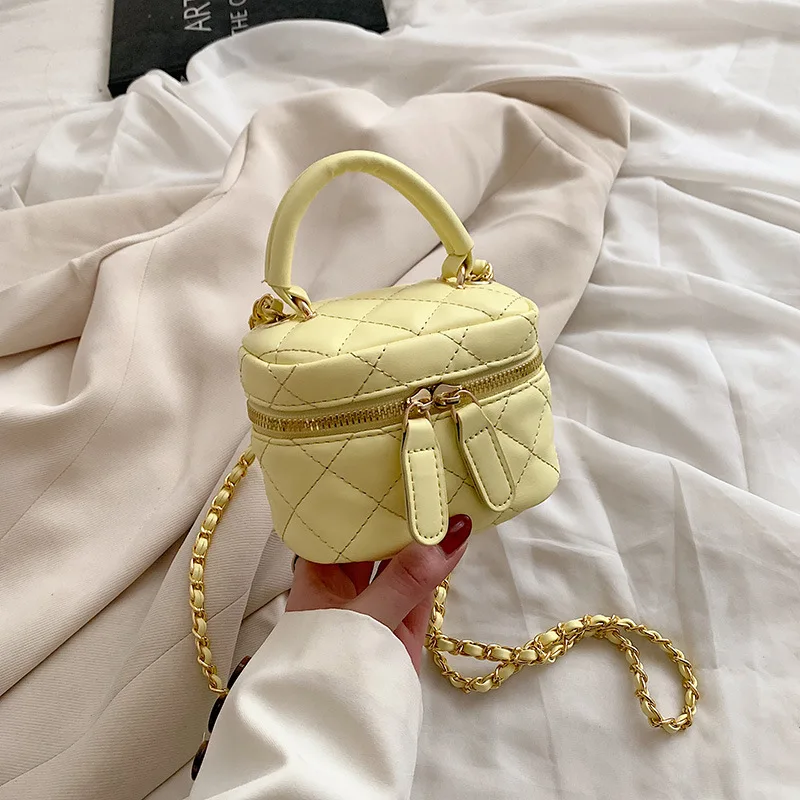 Kinderen Mini Handtassen Zwart PU Lederen Emmer Tas voor Meisjes Metalen Ketting Dames Kleine Crossbody Schoudertassen Kinderen Portemonnee: YELLOW