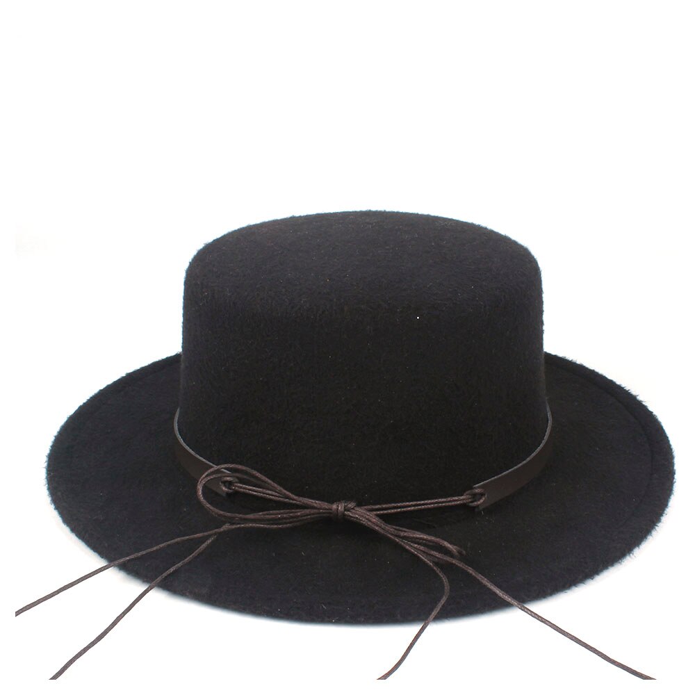 Unisex Men Women Flat Top Hat With Belt Retro Fedora Hat Wide Brim Hat Jazz Hat Size 56-58CM