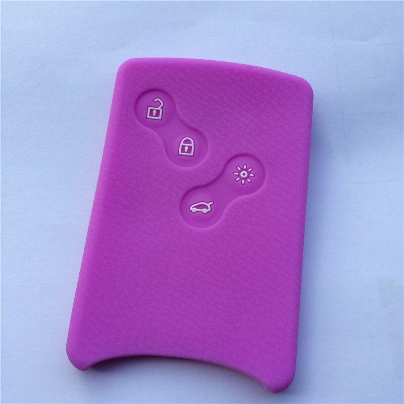 Silicone rubber car key cover case for Renault Clio Logan Megane 2 3 Koleos scenic card 4 button remote key: purple
