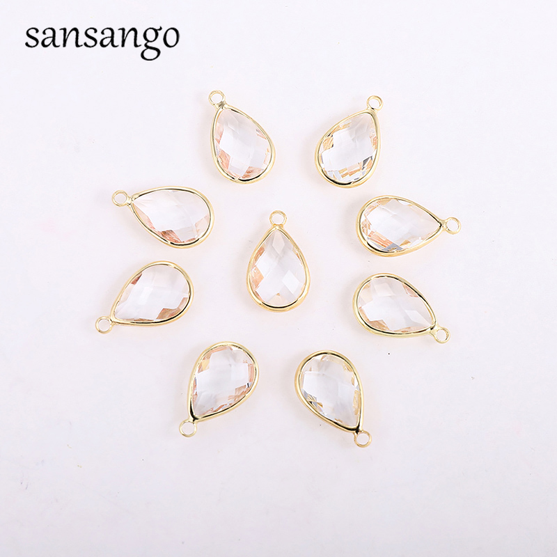 10 unids/lote de dijes de gota de agua, colgantes de aleación de cristal, pendientes DIY, collar para accesorios de fabricación de joyas: Color dorado