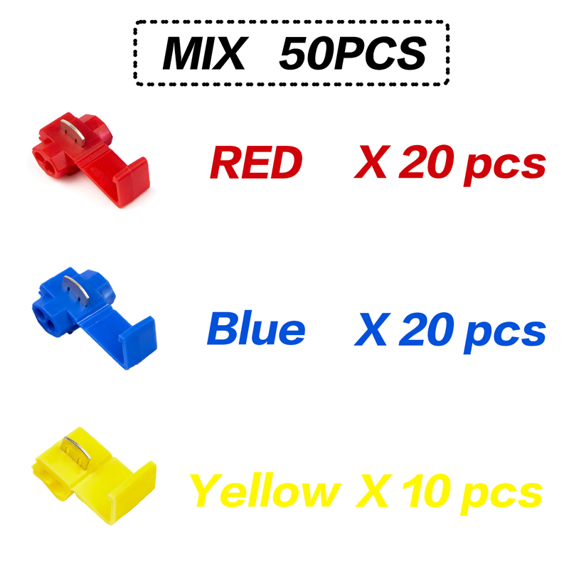 Scotch Lock Electric Wire Cable Connectors Quick Splice Terminals Crimp Non Destructive Without Breaking Line AWG 22-18: Mix-50pcs / 50pcs