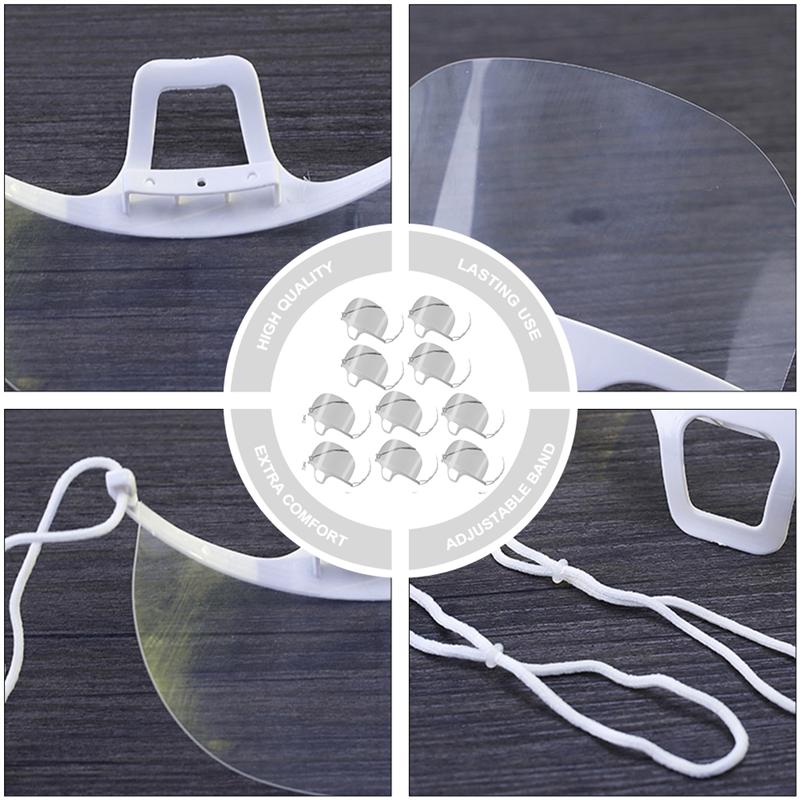 10 pces transparente saneamento boca máscara de plástico protetor máscara aberta para restaurante hotel salão de beleza (branco)
