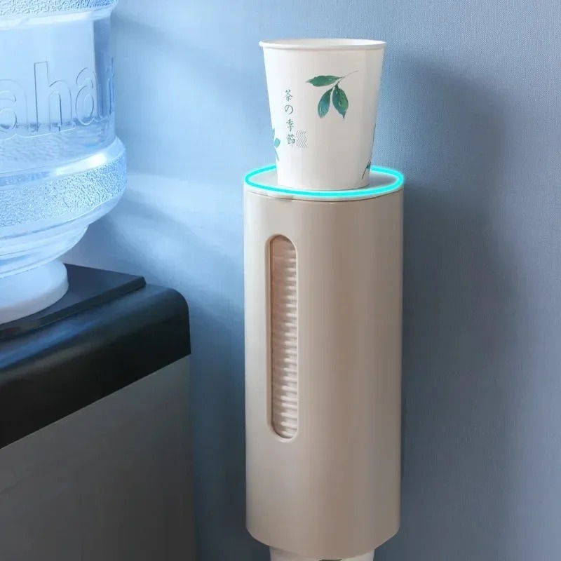 Portavasos desechable, dispensador de vasos para el hogar, dispensador de agua, portavasos a prueba de polvo, tubo montado en la pared, estante de almacenamiento de vasos de papel