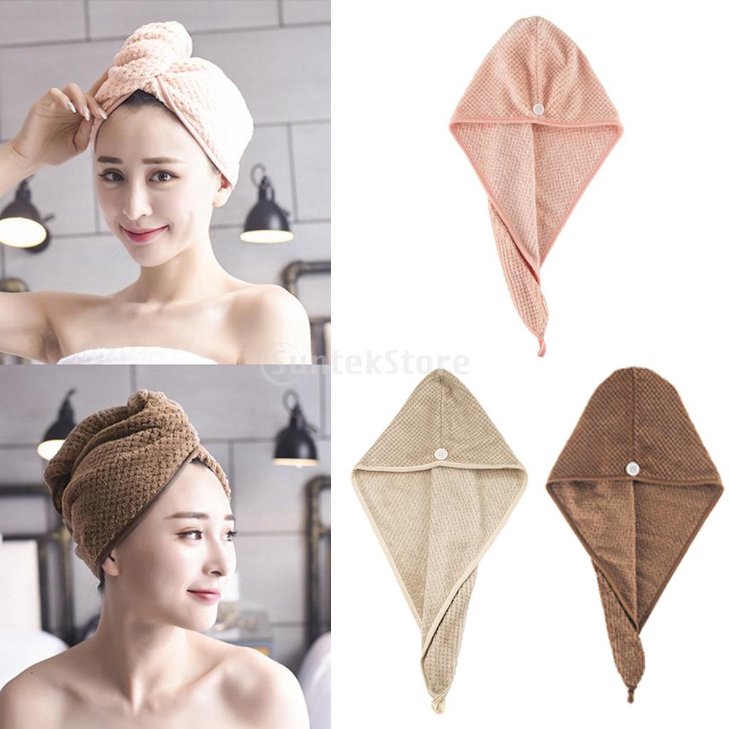 Tjockare hårhandduk wrap turban mikrofiber torkning bad duschmössa torrt hår hatt huvud handduk med knapp