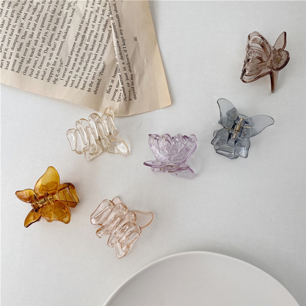 7 farver mini sommerfugle hår klo krabbe clips hovedbeklædning ,1pc koreansk stil kvinder piger gennemsigtig sommerfugl hår klo