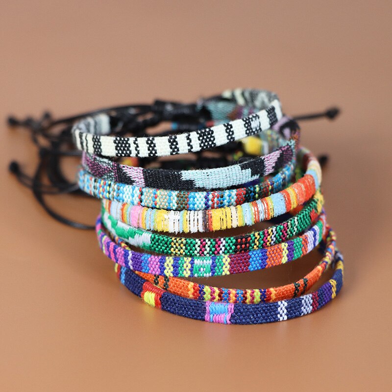 Pulseras tejidas coloridas bohemias para hombre y mujer, brazaletes ajustables trenzados de la suerte, joyería hecha a mano