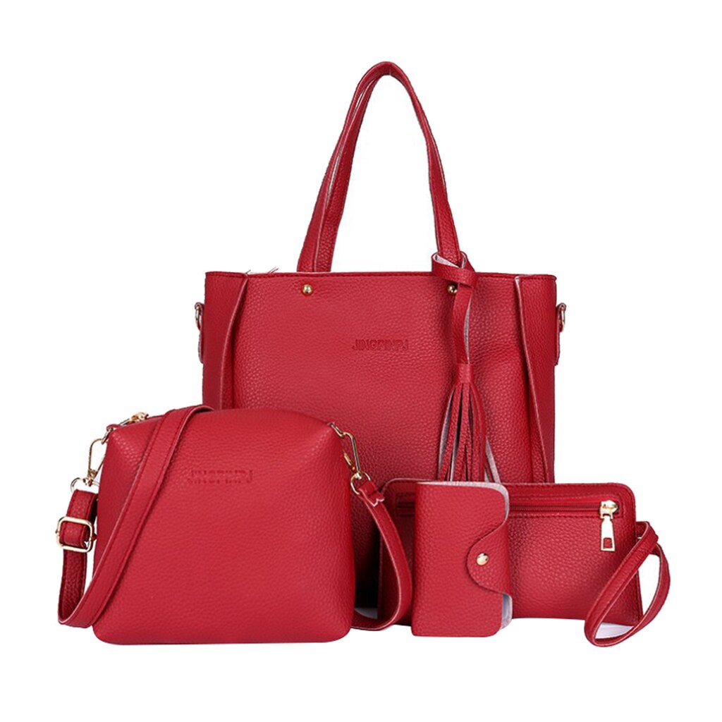 Women Handbags Top Handle Satchel Purse Shoulder Bag Set 4pcs: Red
