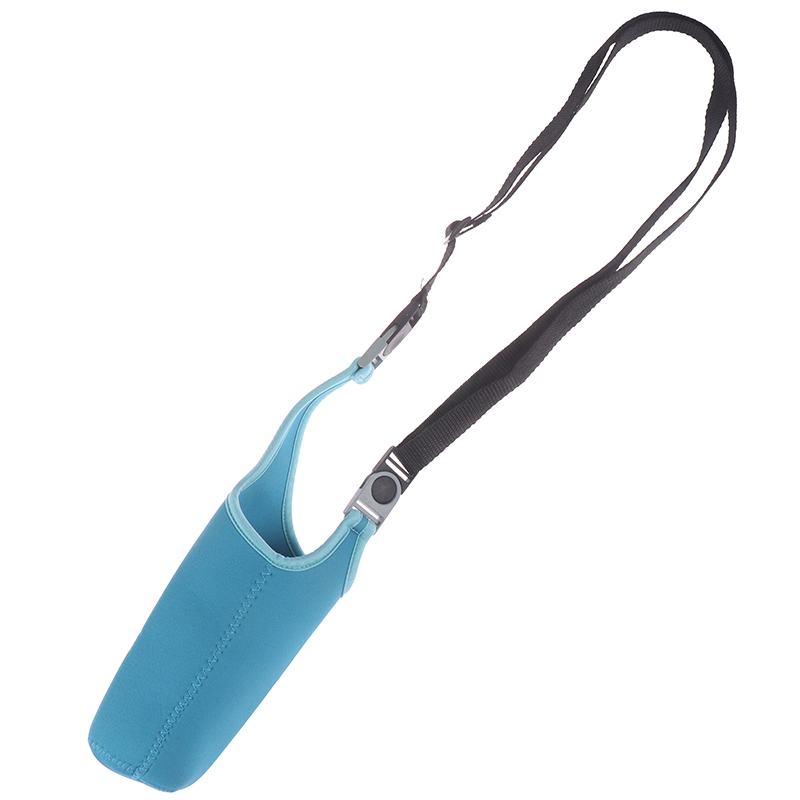 1pc värmeisolerande vattenflaska lock väska bärare med snäppspänne rep rem: Bl