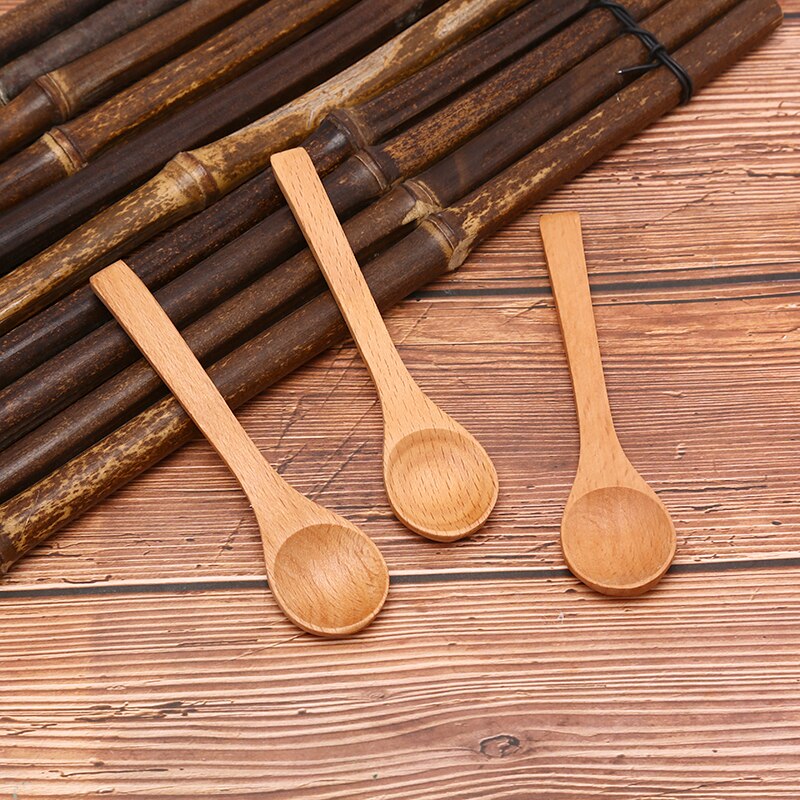 1pc små mini træ runde bambus skeer suppe te kaffe salt ske marmelade scoop diy køkken køkkenredskab værktøj bestik!