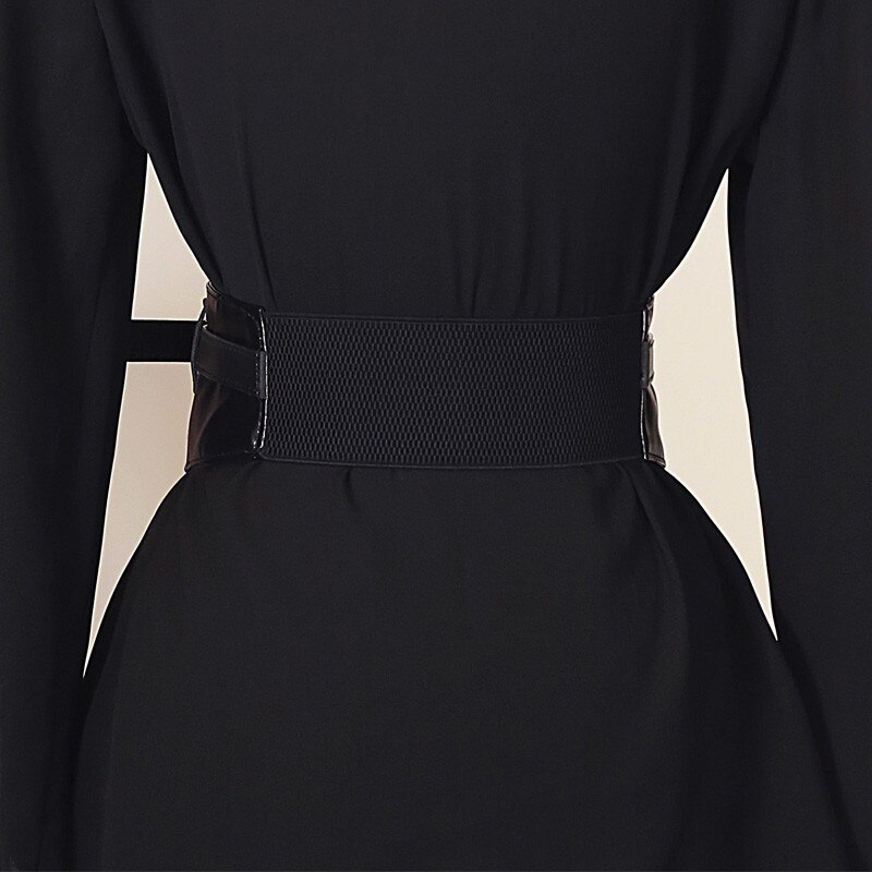 Kvinder peplum bred pu elastiske bælter slank korset sort imiteret læder kjole talje bælte cummerbund bælter pin spænde bælter