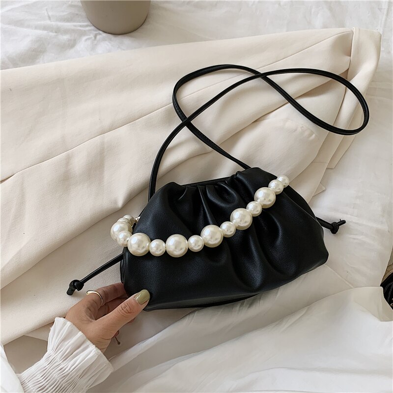 lässig Perle Kette Tote Wolke Tasche Für Frauen Crossbody frauen Handtasche Knödel Schulter Bote Tasche Sack: Schwarz