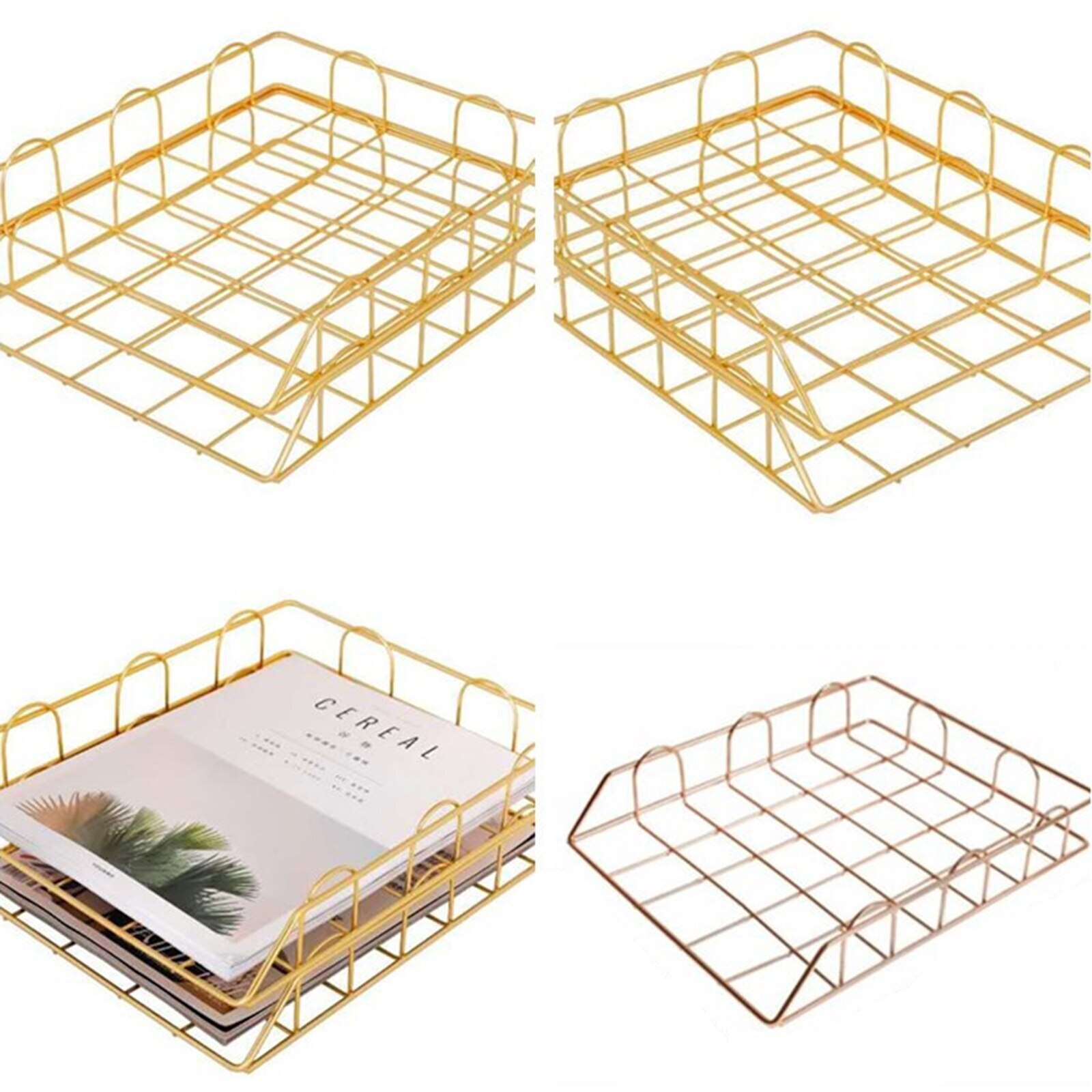 Desk Organizer File Storage Rack Metal Stackable Desktop File Shelf Magazine Newspaper Organizer