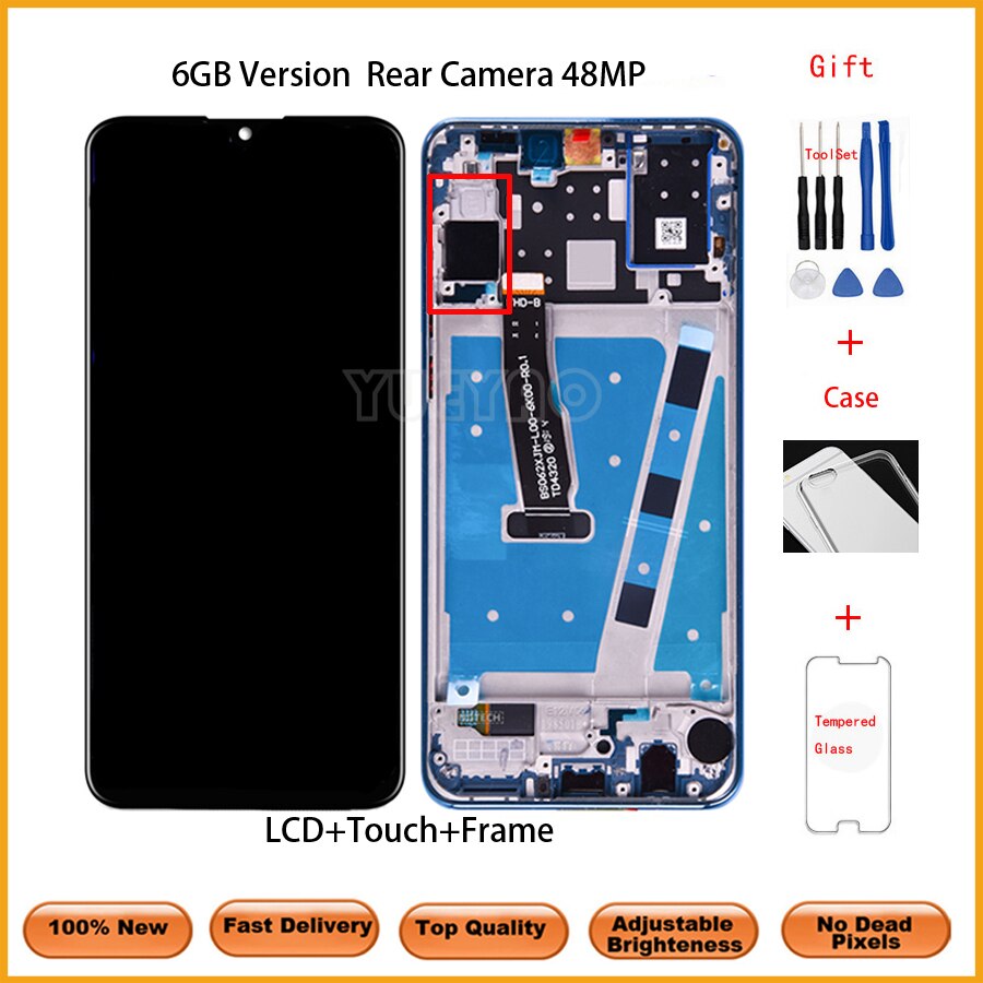 Oryginalny wyświetlacz LCD z ramką robić HUAWEI P30 Lite wyświetlacz LCD ekran Digitizer zgromadzenie dla HUAWEI P30 Lite ekran Nova 4e zniszczyć-LX1 LX2: 6GB WithFrame niebieski