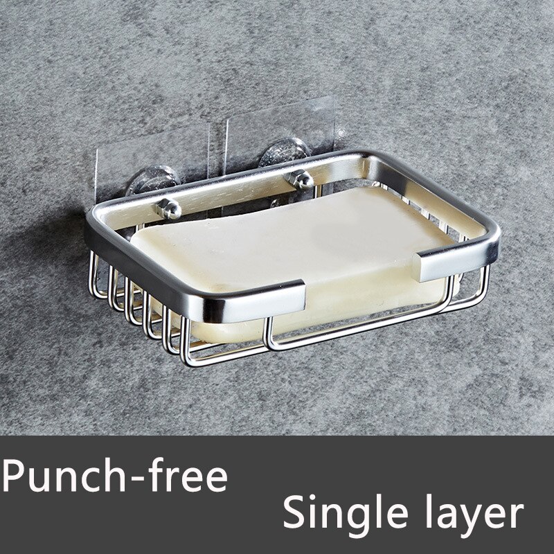Shower Wall Soap Dish Holder, Wall Mounted Draining Soap Saver for Bathroom Tile - Rectangle Bar Soapdish with Perforation: Single layer-Silver