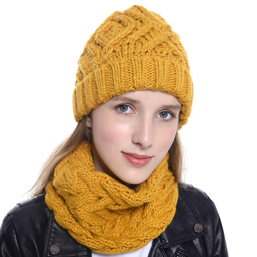 Conjunto de gorro y bufanda czapka i komin tricotin para mujer, gorro grueso de punto liso para invierno, mantener el calor, sombrero pañoleta # E, 2 uds.