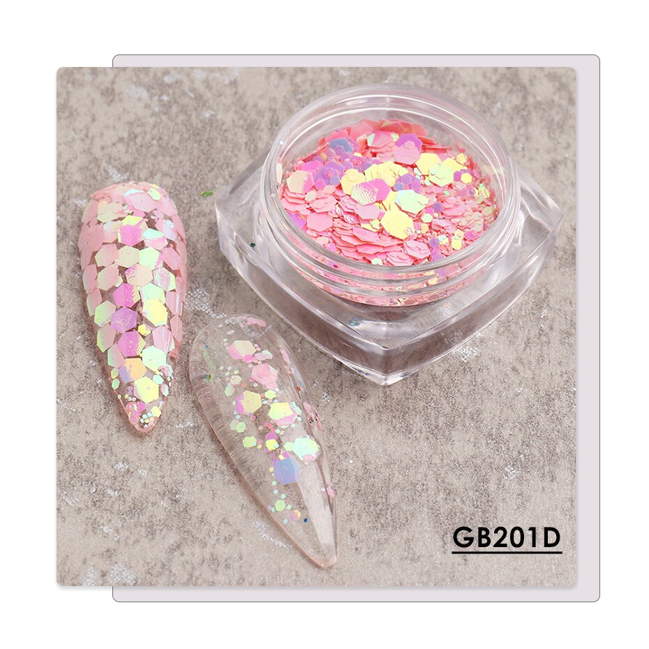 1 caja de Paillettes de uñas camaleón 3D, lentejuelas brillantes de sirena, lagarto, lentejuelas brillantes, arte de uñas hexagonales, decoraciones para manicura BE1904: GB201D