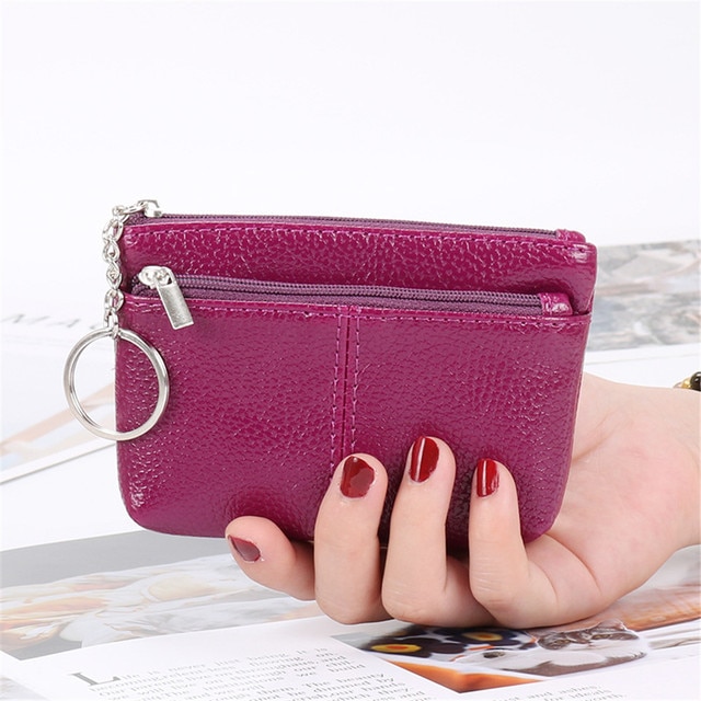 Neue Frauen Brieftasche Mini PU Leder Weibliche Geldbörse Karte Halter Kurze Geldbörse Geldbörsen Kleine Geldbörse Zipper Keychain tasche: Purple-Size 1