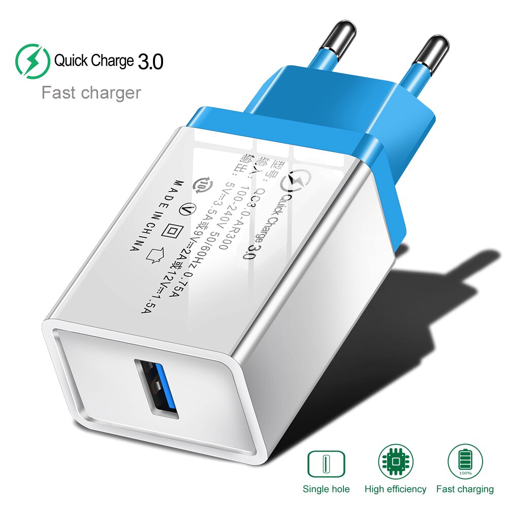 Suhach Quick Charge 3.0 USB Charger QC 3.0 QC Turbo Fast Charging EU Travel Wall Charger For Xiaomi mi 9 Huawei P30 Mobile Phone: EU Plug / Light blue