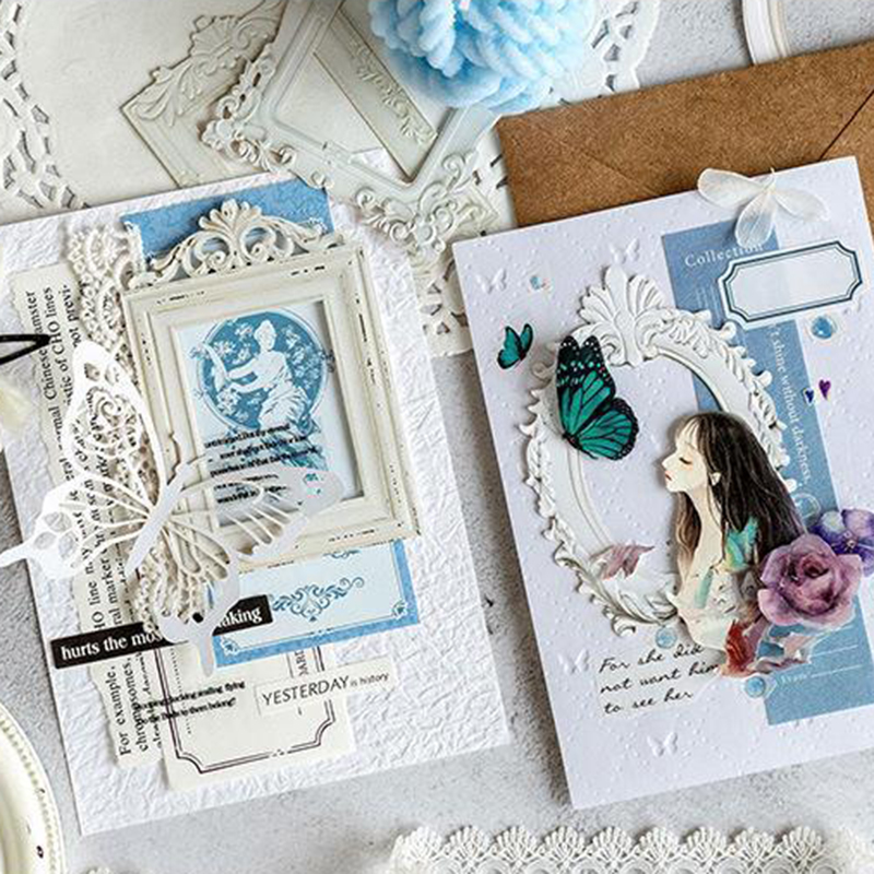 Marco de fotos en relieve hueco, Material de papel, diario basura, planificador, álbum de recortes, decoración Vintage, papel de cartón artesanal para fotos Diy
