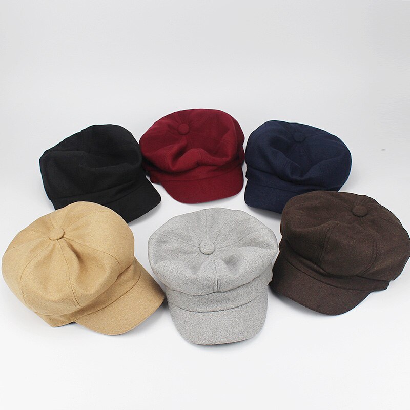 Retro vinter kvinnlig basker duckbill murgröna keps kvinna flicka platt cabbie newsboy varm hatt svart / vin konstnär bomull kvinnor hatt