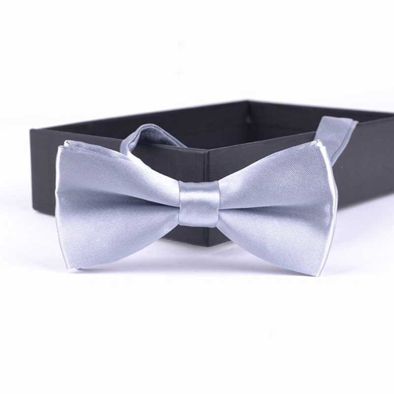 Solid Parent-Child Bow tie Charming Kids Pets Adult Family Butterfly Satin Party Dinner Wedding Cute bow tie Accessory: Kid Silver White