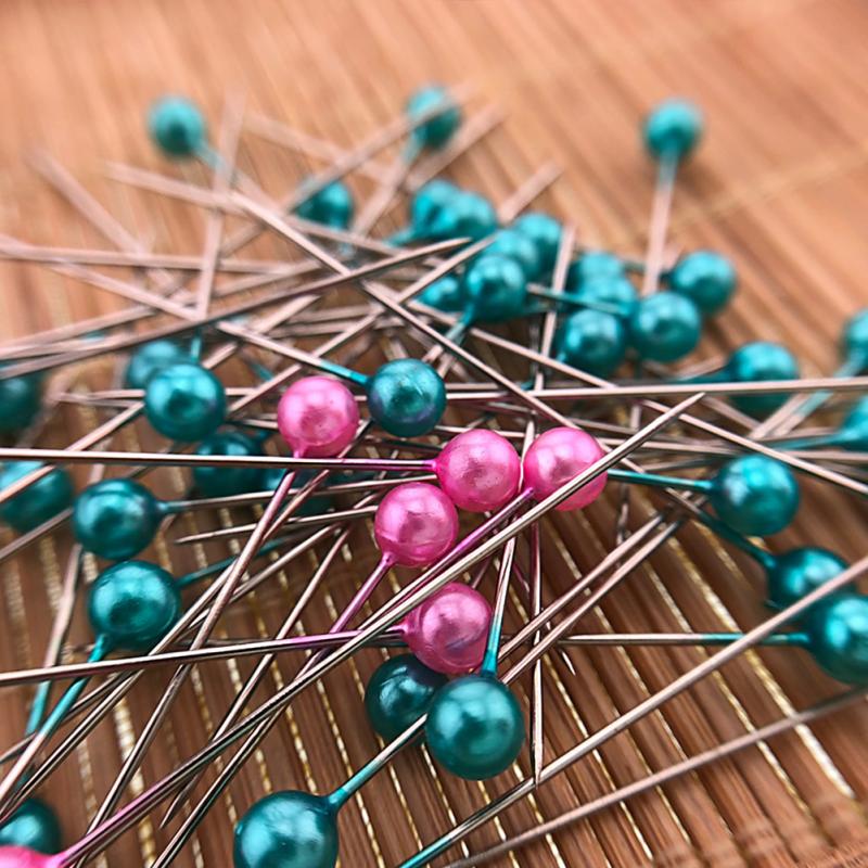 100Pcs/box Needles Sewing Head Pin Round Pearl Straight Pins Stainless Steel+PVC Multicolor Craft Pins Sewing Tools 36mm