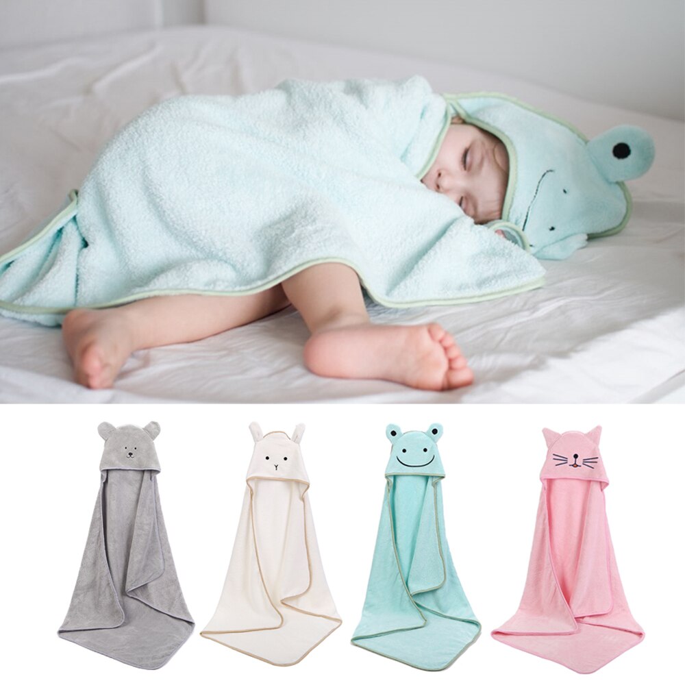 Pasgeboren Baby Bathrode Coral Fleece 90*90Cm Kap Deken Fleece Cartoon Dier Schattige Bebe Hooded Badhanddoek Zuigeling baby 'S Spa