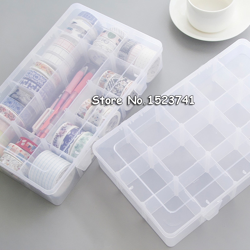 15 Grids Desktop Tape Storage Box Mini Paper Sticker Tape Box Transparent Plastic Case Crafts Organizer Art Supplies
