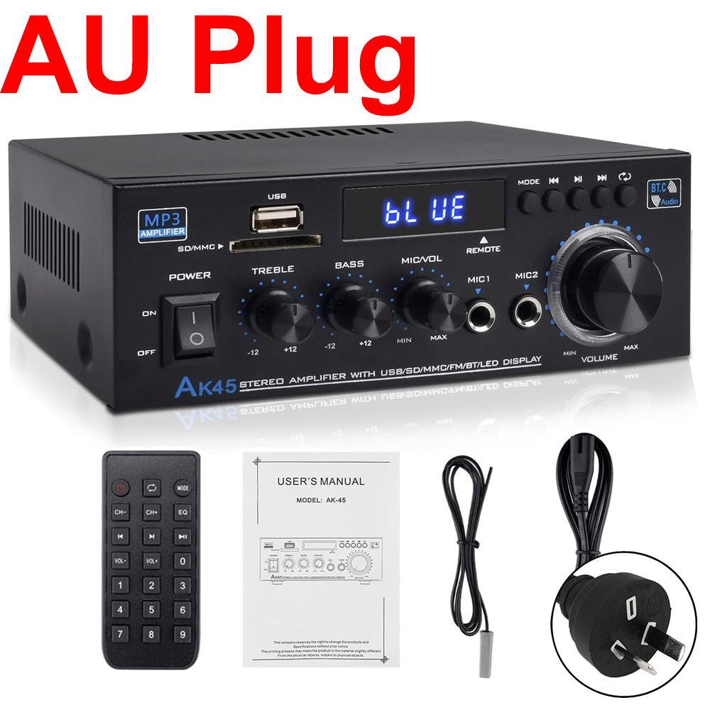 AK45 800W Home Power Amplifiers 2.0 Channel Bluetooth 5.0 Surround Sound FM USB MIC Remote Control Mini HIFI Digital Amplifier: WHITE