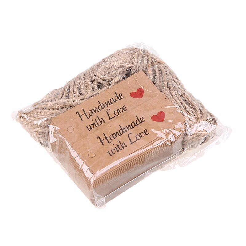 Étiquettes avec ficelle, montre, affichage de prix, cartes en papier Kraft, faites à la main avec amour, étiquette vierge pour vêtements, 100 pièces
