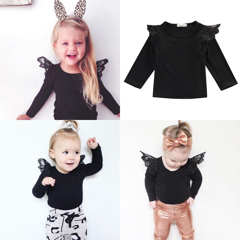 Babys Girls T-Shirt Tops Clothes Birthday Lace Flying Long Sleeve Tops Outfit Blouse