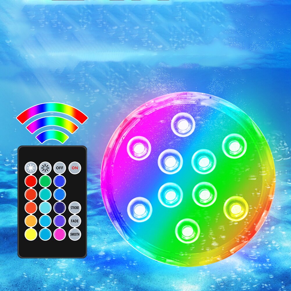 10Led RGB Remote Control Underwater Lights Waterproof Swim Pool Light Submersible Light Decorative Night Lamp Pool Equipment
