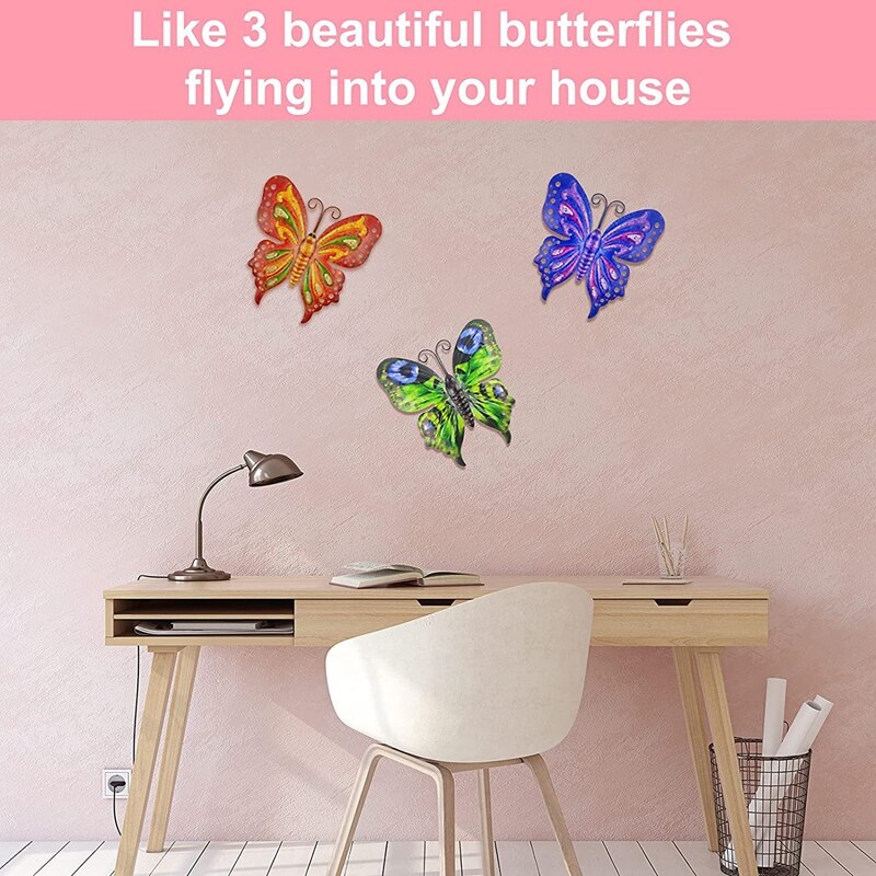 3 Pcs Metal Vlinders, Tuin Hek Decoraties, Metalen Vlinder Wall Art Voor Indoor En Outdoor, Vlinders Ornament