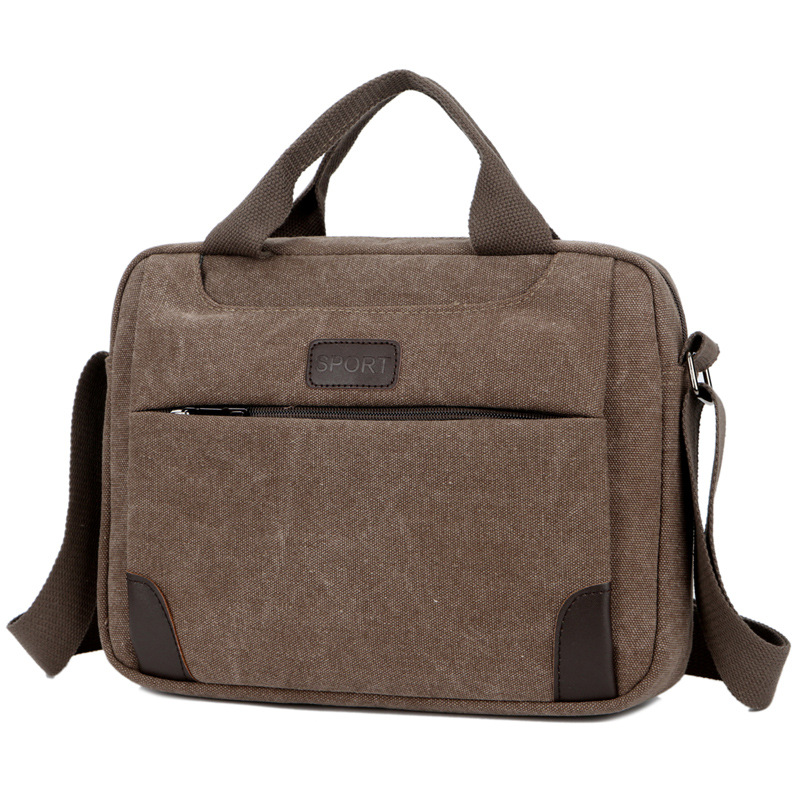 Men's Handbag Simple Business Shoulder Messenger Bag Casual Vintage Canvas Briefcase: Coffee