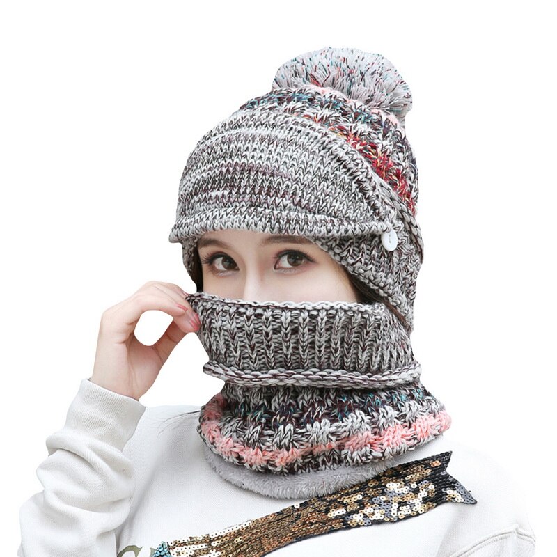 Conjunto de gorro de invierno, bufanda gruesa y cálida para mujer, accesorios de invierno, gorro interior de lana tejido, conjunto de bufanda, 3 uds, sombreros de invierno para montar al aire libre: Style 3