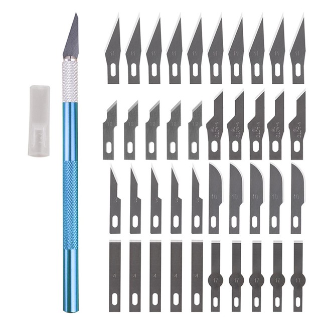 41PCS Craft Scalpel Multifunction Blade Cutter Carving Blade 40 Blade+1 Carving Handle Mobile Phone PCB DIY Repair Hand Tools: Bule