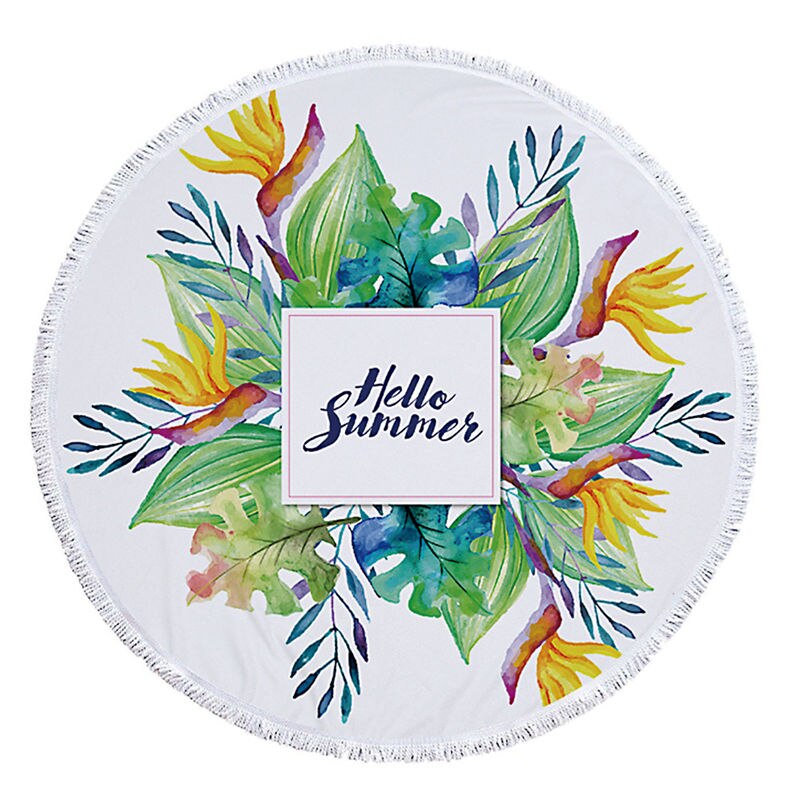 Printed Large Leaves Flower Beach Towel Round Microfiber Beach Towels Roundie Adults Serviette De Plage Toalla Playa