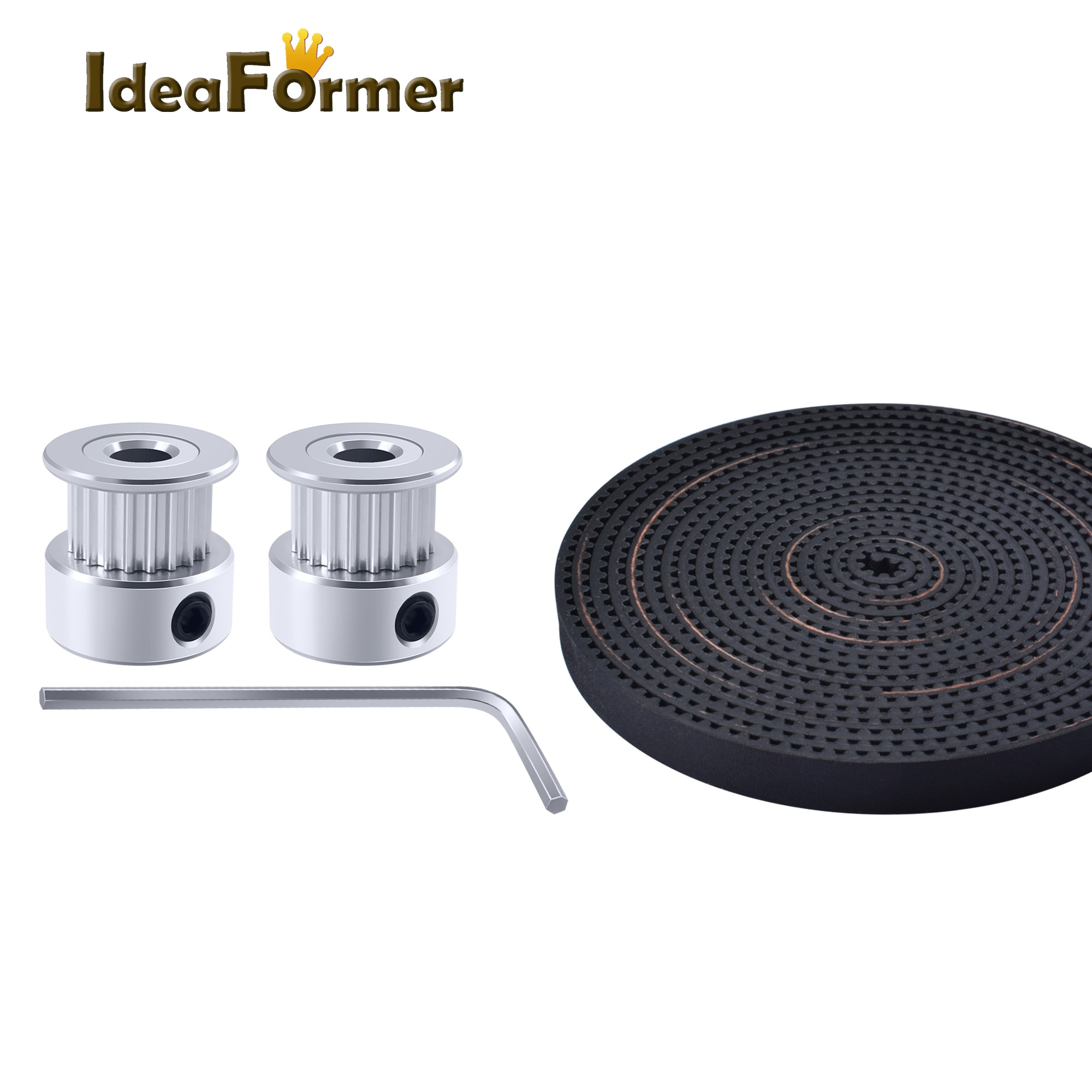 Poulie de synchronisation à 20 dents + 2m 2gt 6mm + clé hexagonale pour courroie de Transmission d'imprimante, Ender 3 PRO CR10 TEVO Tarantula, 2 pièces