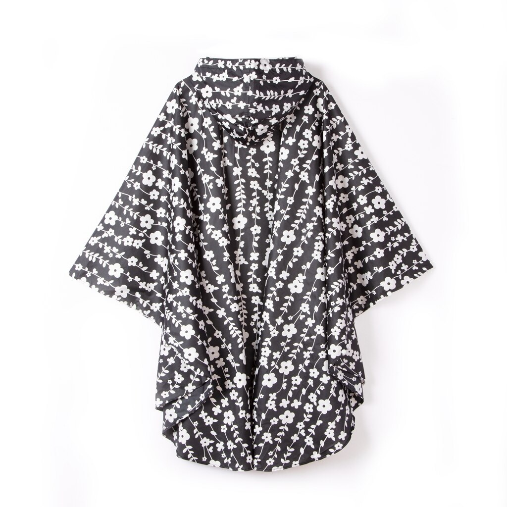 Women Men Flower Printed Raincoat Poncho Hooded Waterproof Jacket