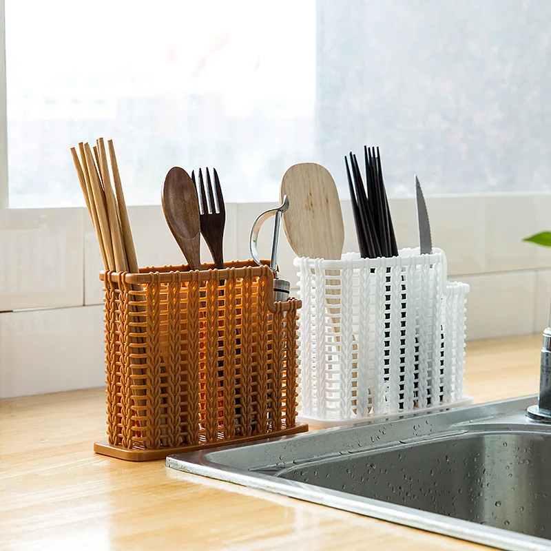 Porte-ustensiles de cuisine en fer avec espace de rangement baguettes