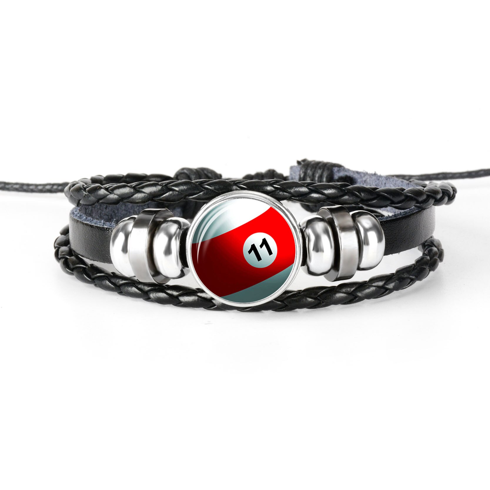 Pulsera deportiva de cuero de tejido negro para hombre, brazalete de foto de fútbol, béisbol, baloncesto, voleibol, pulsera cabujón cristal: 1