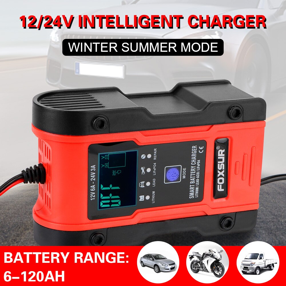 LEEPEE – chargeur Intelligent de batterie de voiture 12V-24V, 6a, entretien et désulfatage d'impulsions, pour batterie au plomb, Agm Gel