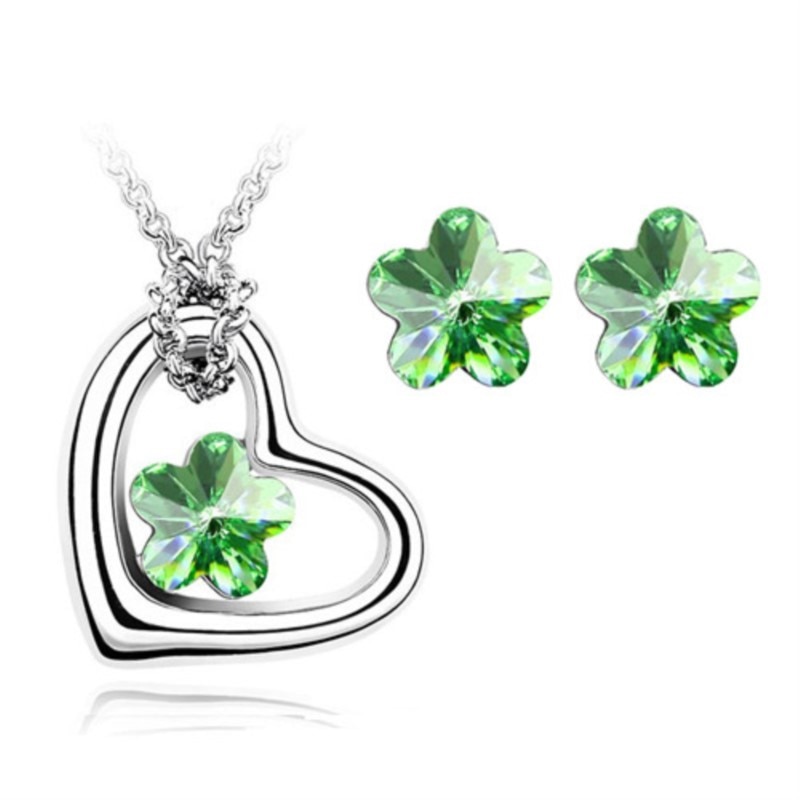 Kristal Bloem Hart Hanger Sieraden Set Leaf Ketting Oorbellen Party Minnaar