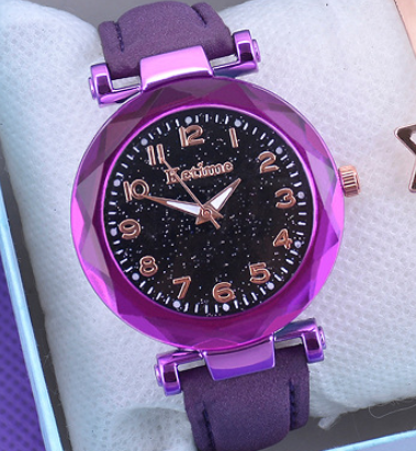 Casual Romantische Sterrenhemel Vrouwen Horloges Armband Dames Polshorloge Eenvoudige Leer Vrouwelijke Klok Relogio Feminino: Purple