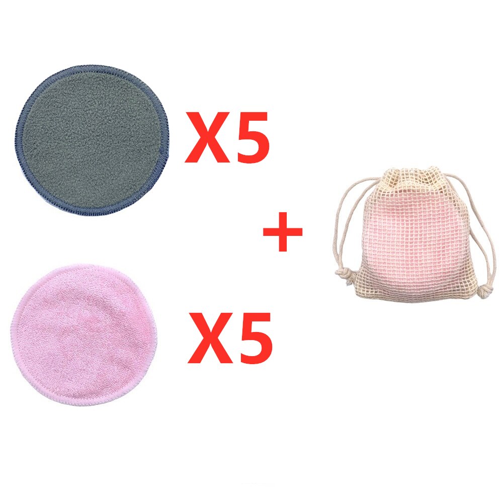 Eco Herbruikbare Bamboe Makeup Remover Pads 10 Stks/zak Wasbare Rondes Gezichtsreiniging Katoen Make Up Verwijderen Pads Tool: 5Pink 5 BamCharcoal