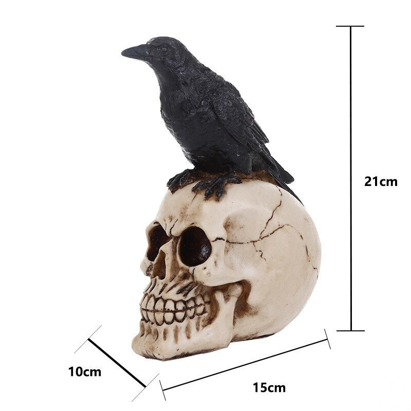 21cm Resin Crow Skull Horror Figurines Sculpture Ornament Halloween Party Decor Garden Statues Personality Art Skull Head: Default Title